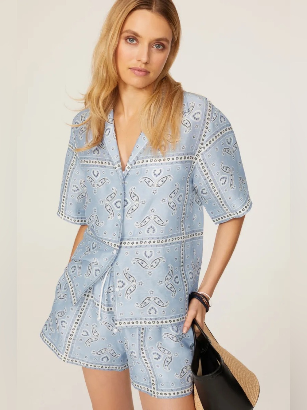 Sandro Livia Top and Shorts in Blue Paisley Print SET